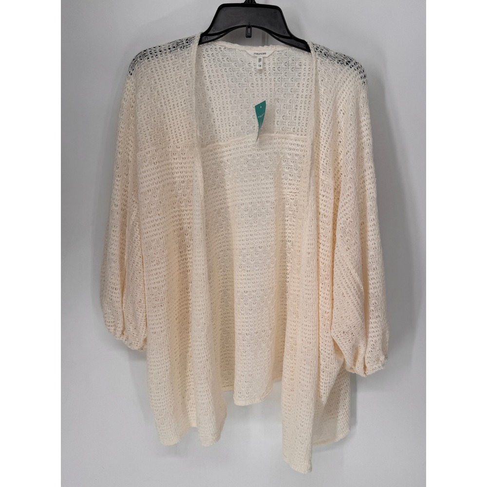 Maurices Cardigan Women 1X Cream NWT Open Knit Crochet Kimono Sleeve